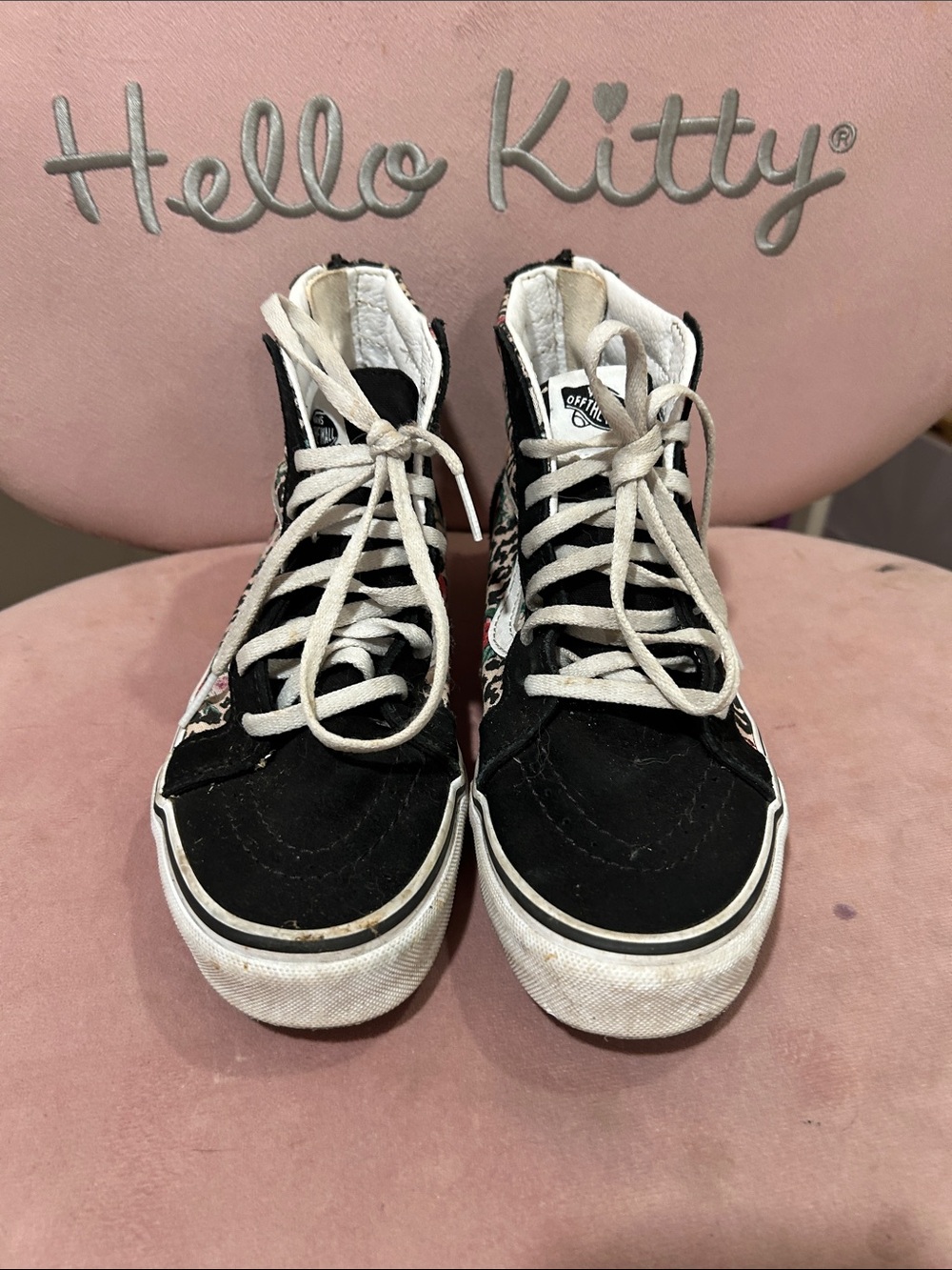 Vans Black and White Hi-Top Sneakers with Floral Panels